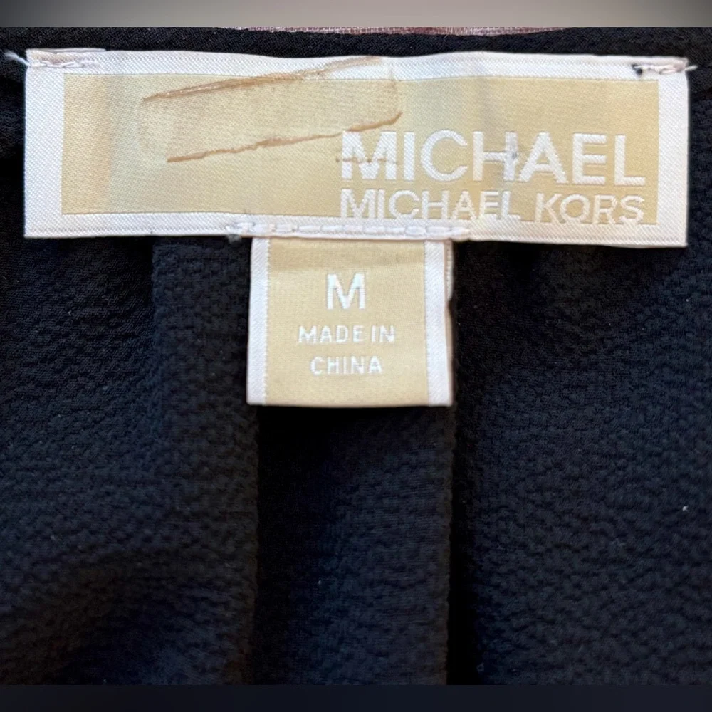 Michael Kors Top pullover black chiffon flutter white grommets business casual M